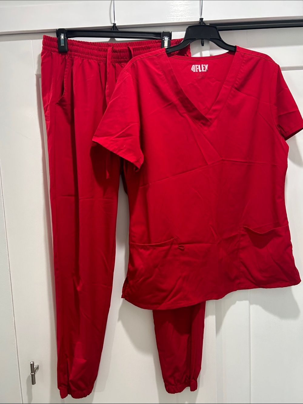 Women's Red Scrub Set - Top & Elastic Waist Pants